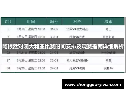 阿根廷对澳大利亚比赛时间安排及观赛指南详细解析